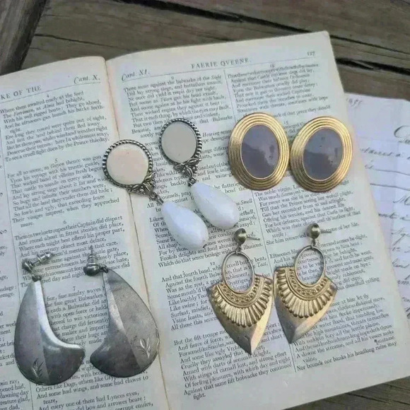 Vintage lot  of 4 earrings 1980s - Picture 2 of 11